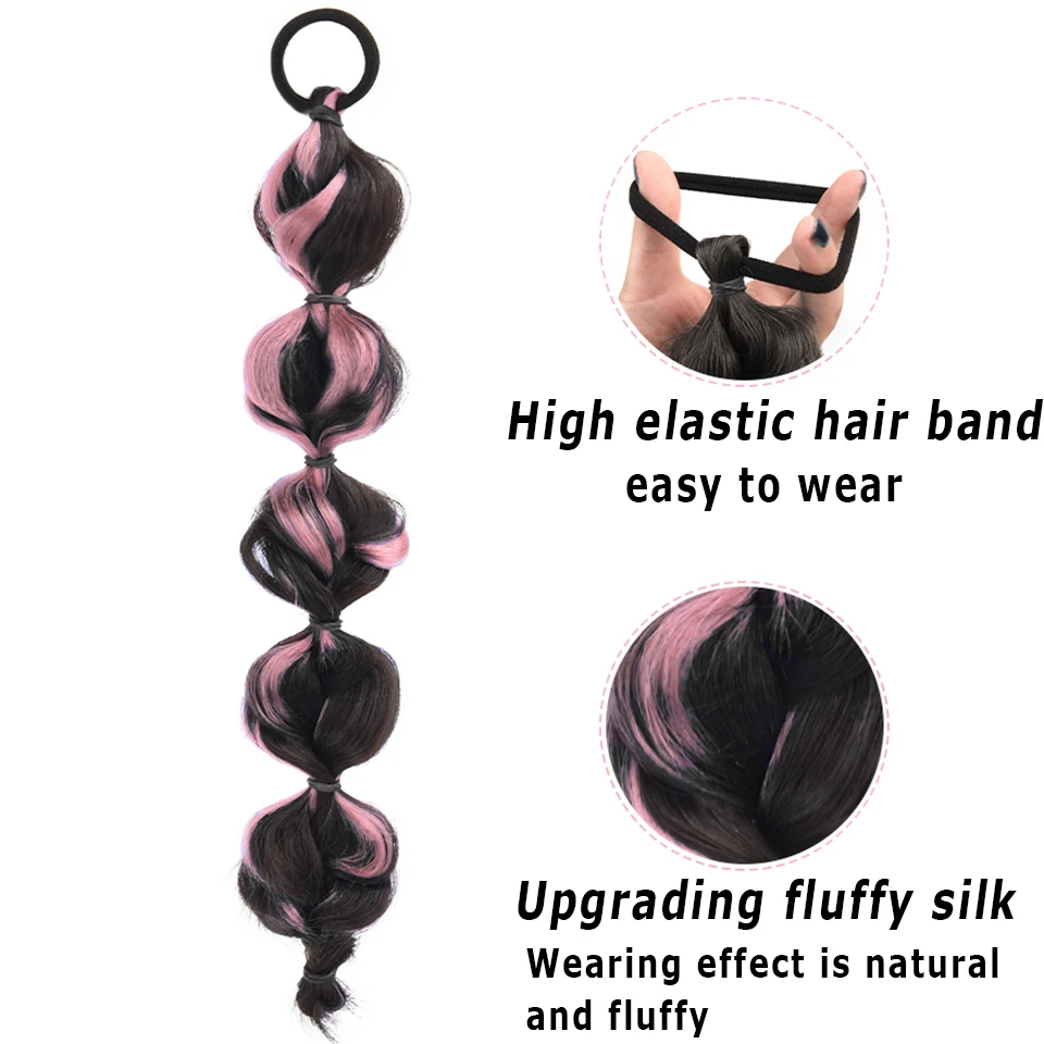LUPU Synthetic Twist Braiding Pony Tail With Rubber Band Hair Ring Long Boxing Braids Ombre Pink Hair Ponytail Extensions
