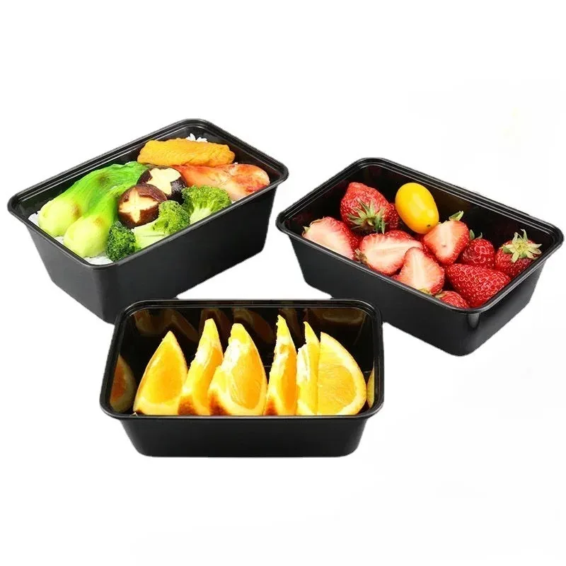 Description Picture 5 of itemDisposable Food Container Black Takeout Lunch Box with Lid for Fruit Salads Sandwiches Kitchen Fridge Storage Catering Supplies