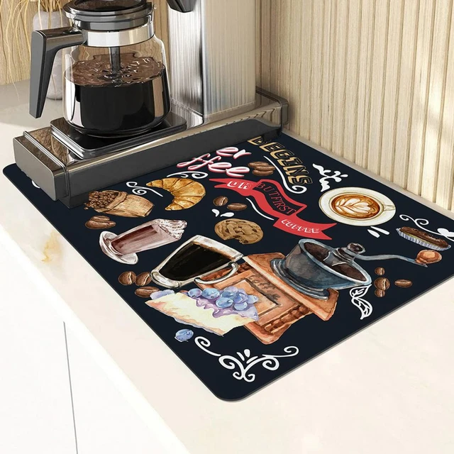 1pc, Coffee Maker Mat For Kitchen Counter Protector, Retro Absorbent Dish  Drying Mat, Super Absorbent Anti-slip Coffee Mat, Absorbent Coffee Bar Mat F