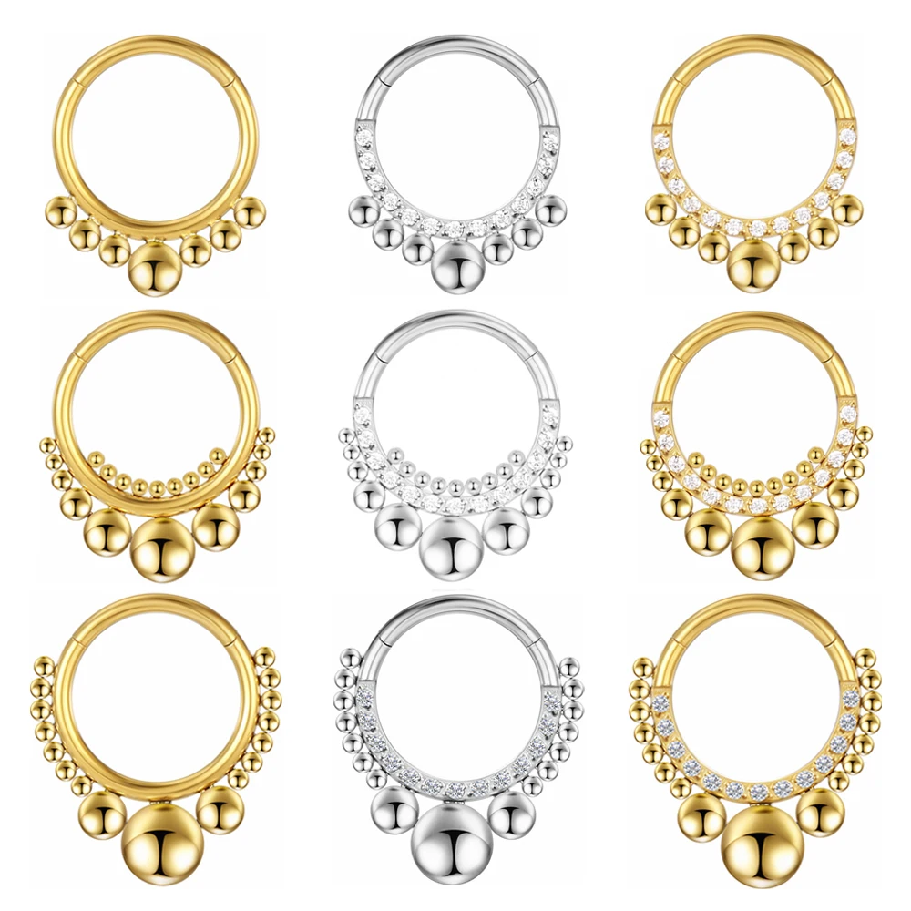 G23 Titanium Piercing Hinged Segment Hoops CZ Stone Nose Rings Clicker Ear Cartilage Tragus Helix Earrings Piercing Body Jewelry