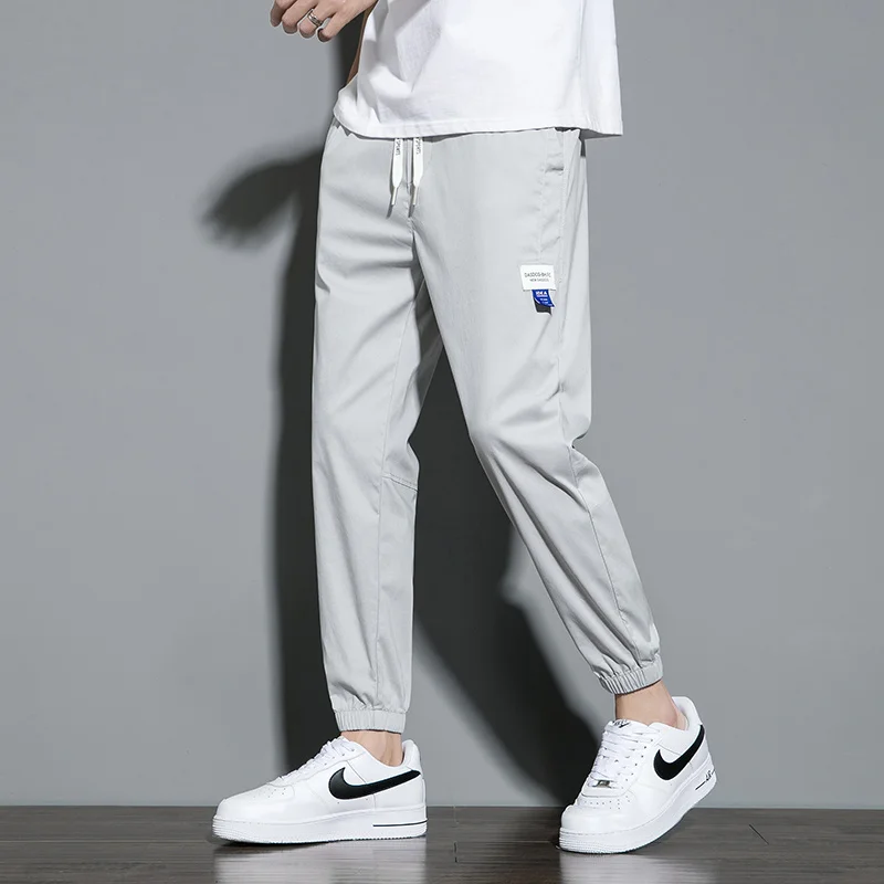 Summer Thin Workwear Pants Men's Ice Silk Slim Fitting Sweatpants Trend Leggings Bundle Foot Casual Men Street Trousers