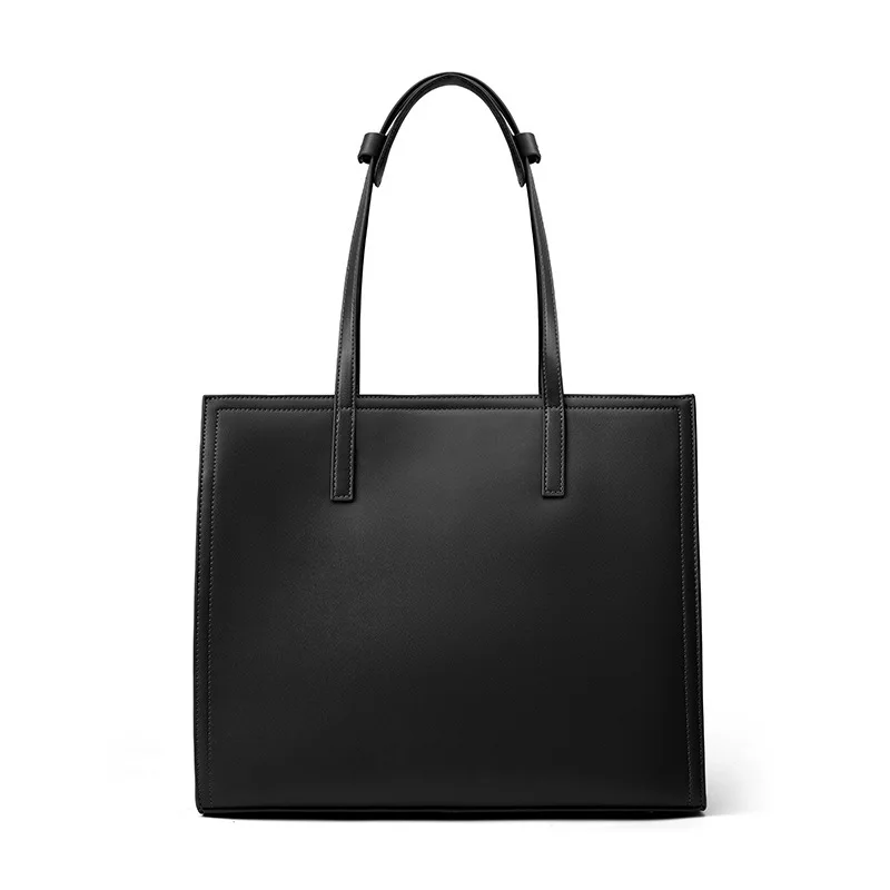 

New Simple Design Niche Tote Bag Women's Genuine Leather Large Capacity Briefcase Computer Bag Black Cowhide Commuting Handbags