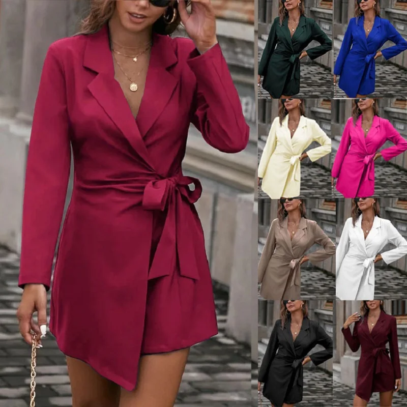 

Women Autumn Thin Blazers Dresses Long Sleeve Bandage Blazer Dress