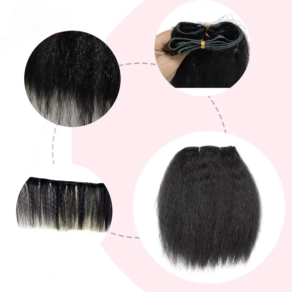 Debut Peruvian 3Pcs Kinky Straight Weaving Bundles Nature Black And Brown 4# Short Yaki Straight Bundles Full End Remy Hair 6