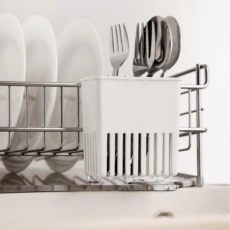Compact Silverware Drying Rack with Cup Holder -Utensil Drainer Basket for Forks,Spoons,Knives,Chopsticks,Sink Organizer&Storage
