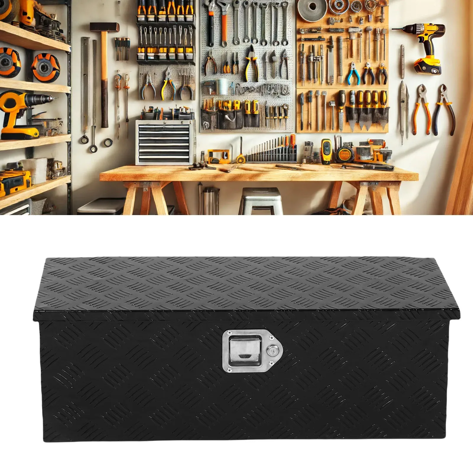 Truck Bed Tool Box 64L Waterproofing Powder Coating Portable Heavy Duty Trailer Storage Tool Box Outdoor Trailer Pickup Toolbox
