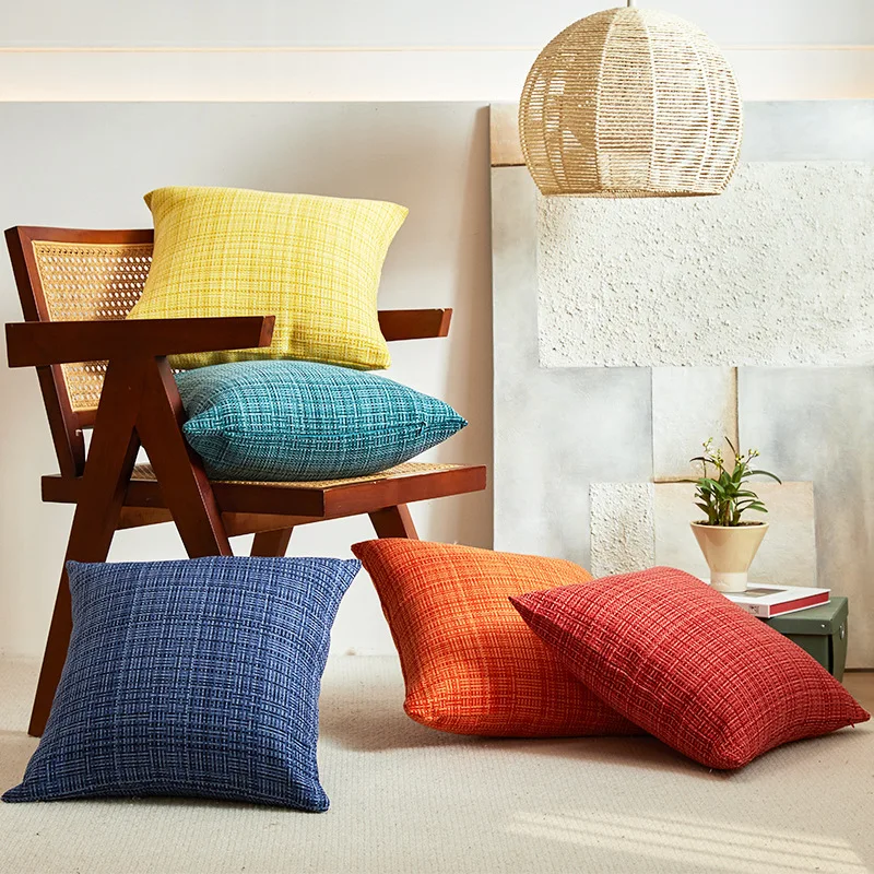 2pcs Outdoor Waterproof Cushion Cover 45x45 Cotton Linen Weaving Pillow