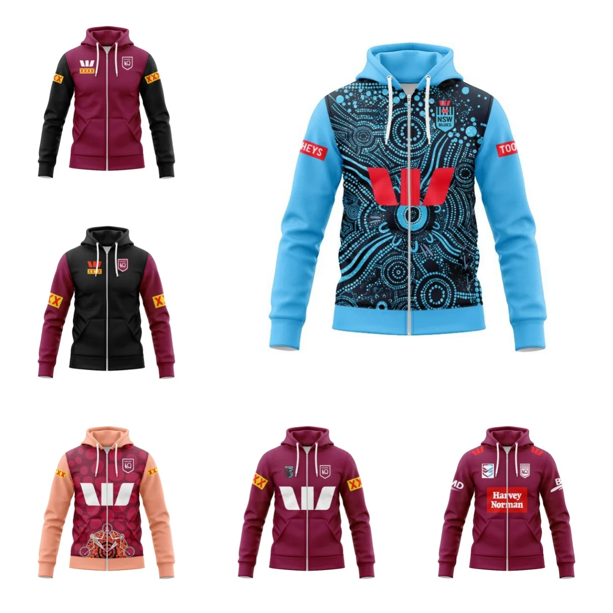 New South Wales Blues State of Origin Personalised Aboriginal Team Jersey Zip Hoodie (name and number )