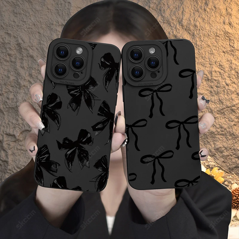 Elegant Black Bow Shockproof Silicone Phone Case - Soft Protective Cover