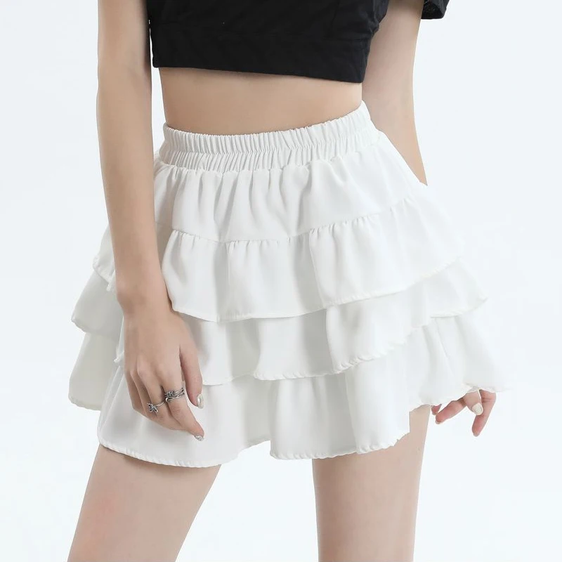 

Женская короткая юбка с завышенной талией, белая однотонная трапециевидная мини-юбка в Корейском стиле, Повседневная летняя плиссированная юбка
