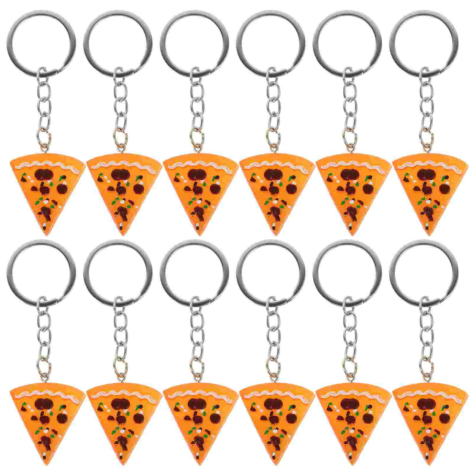 

12 Pcs Simulation Food Keyrings Pizza Resin Pendants Bag Key Rings Keychains for Girls Boys (Orange)