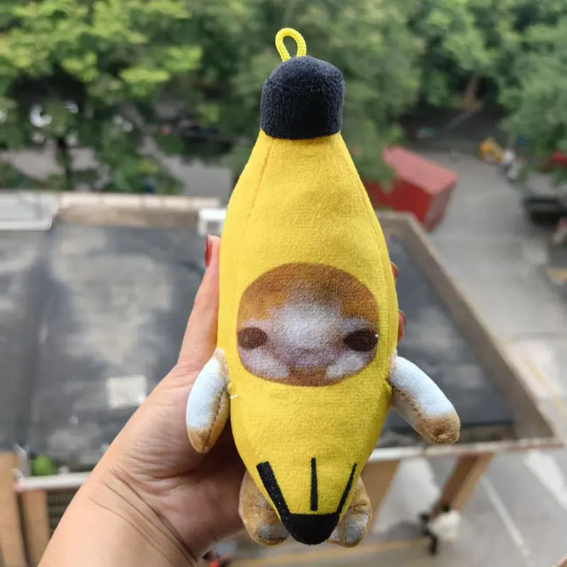 17cm 바나나 고양이 인형 펜던트 열쇠고리 울고 있는 행복한 바나나 고양이, 1개/팩