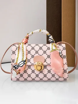 Tote with Scarf Bag Summer PU Leather Printing Shoulder Crossbody Cell Phone Square Bag for Women 1