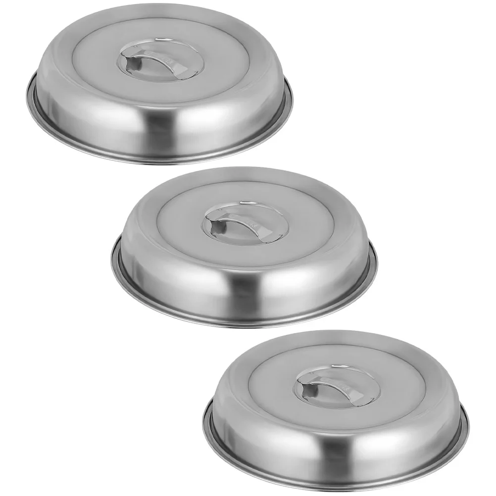 

3pcs Stainless Steel Lids Round Food Lid Western Food Covers Steak Covers