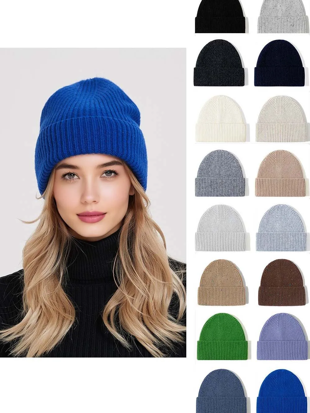 Wool Beanies Women Knitted Cap Hat Men Winter Warm Bonnet 2