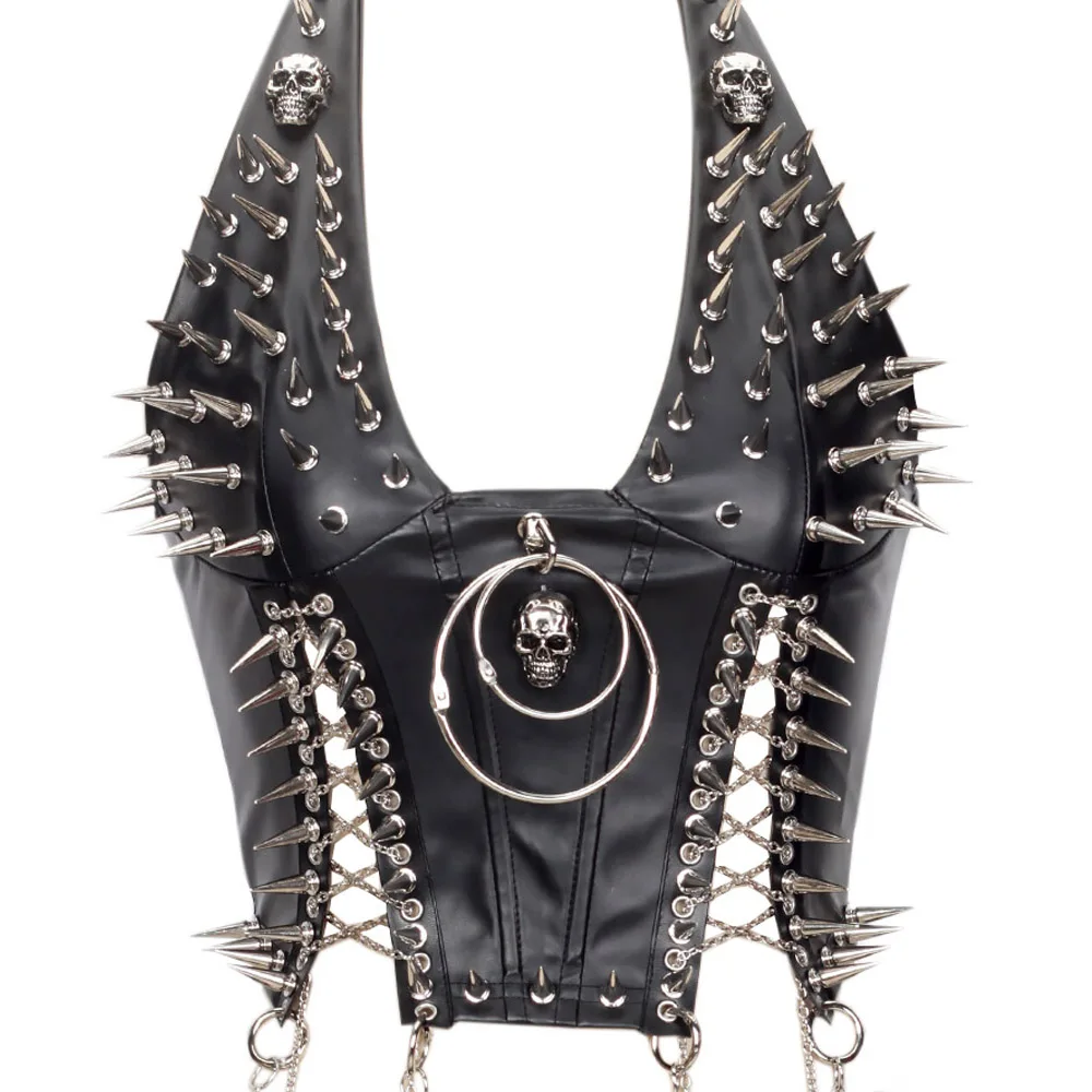 Goth Top Y2K Clothes Women's Tanks Emo Clothing Gothic Boho Tops with Spikes Punk Rock Teens Festival Spiked Bra Grunge T shirt 2