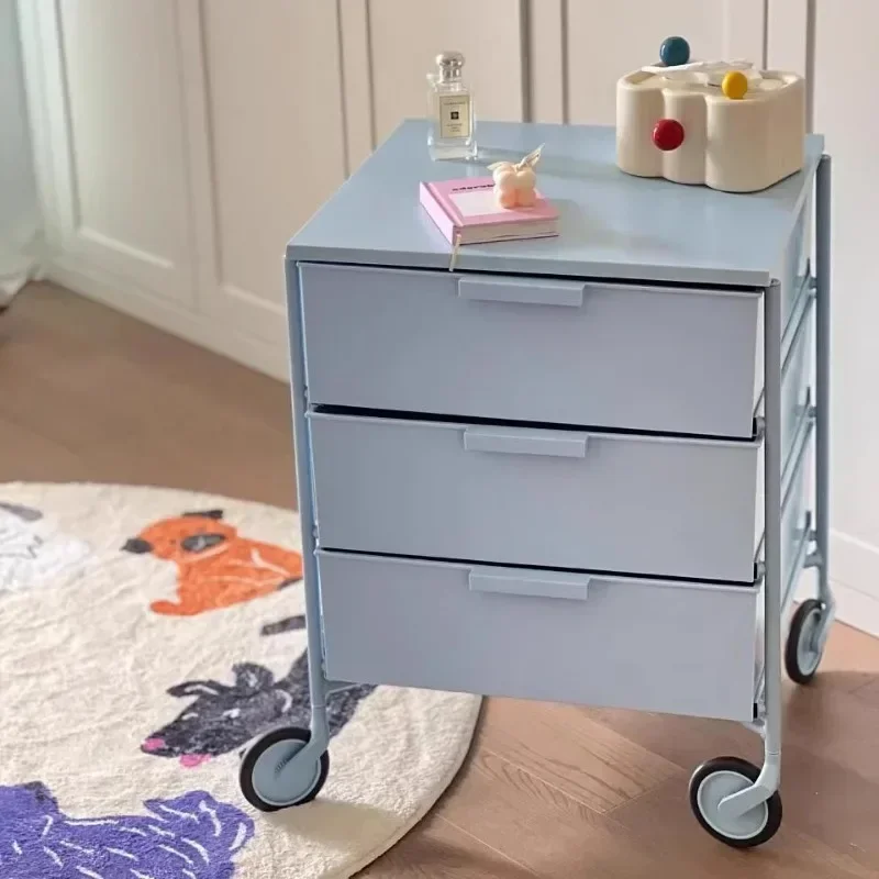 PK1: Colorful Dopamine Mobile Storage Cabinet, Pink Trolley Organizer, Compact Bedside Table, Modern Home Storage Unit