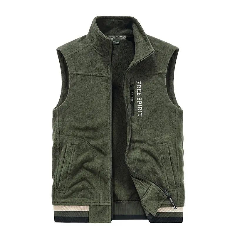 Fleece Jacket Men Vest Autumn Winter Plus Size Sleeveless Cardigan Military Tactical Jacket Parkas Bomber Coat Outerwear New