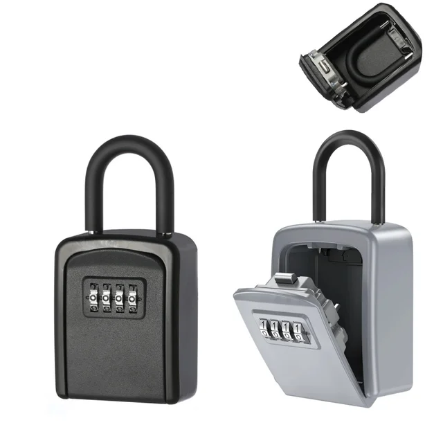 Black Metal Key Lock Box Household Hanging Keychain Storage Box 4 Digit Combination Password Security Lock Storage Secret Box 1