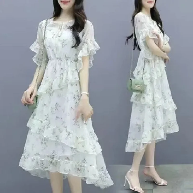 

Chiffon Dress Women Spring Summer 2023 New Elegant Fashion Temperament Dresses Womens Large Pullover Fragmented Flower Skirt