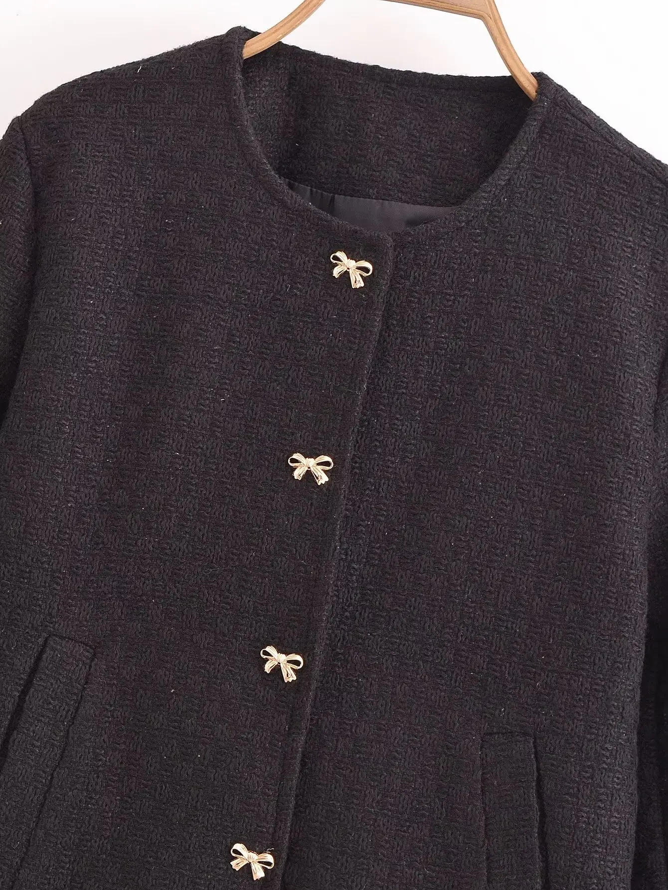 Blazers Women's Jacket Coat 2024 With Pockets Elegant Fashion Solid inszart Black Outwear Bow Button Jackets Jaquetass Femininas