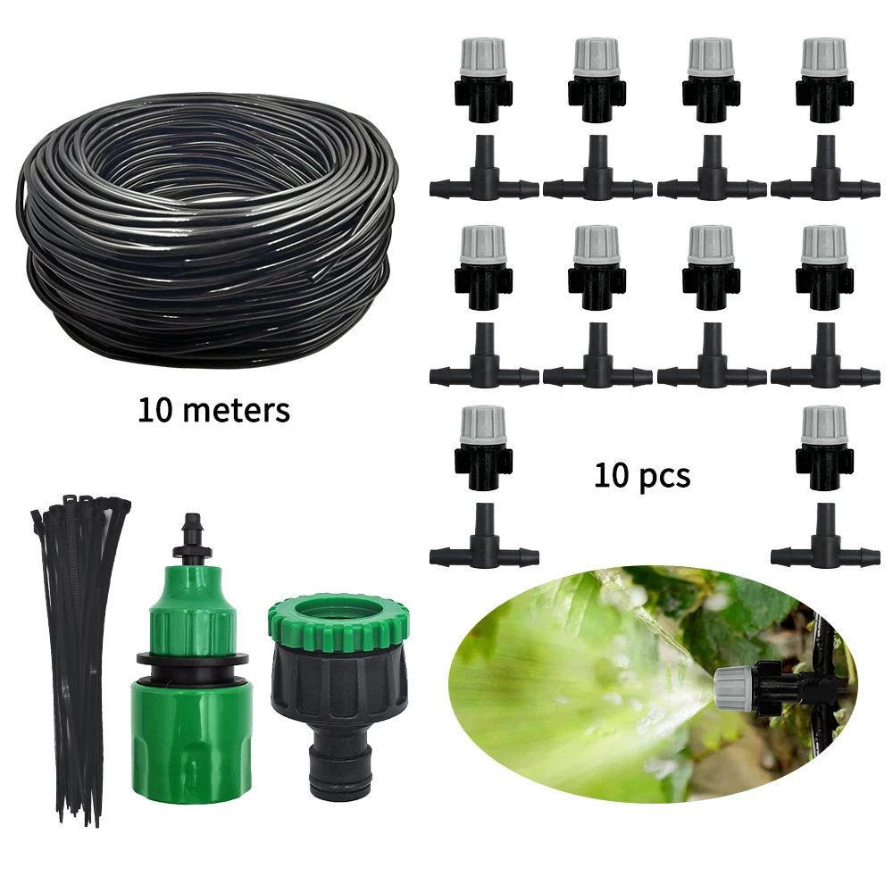 Garden Irrigation Kits 10Meters 10 Sprinklers Nozzles Water Sprayer Misting Fog Cooling Nozzle System
