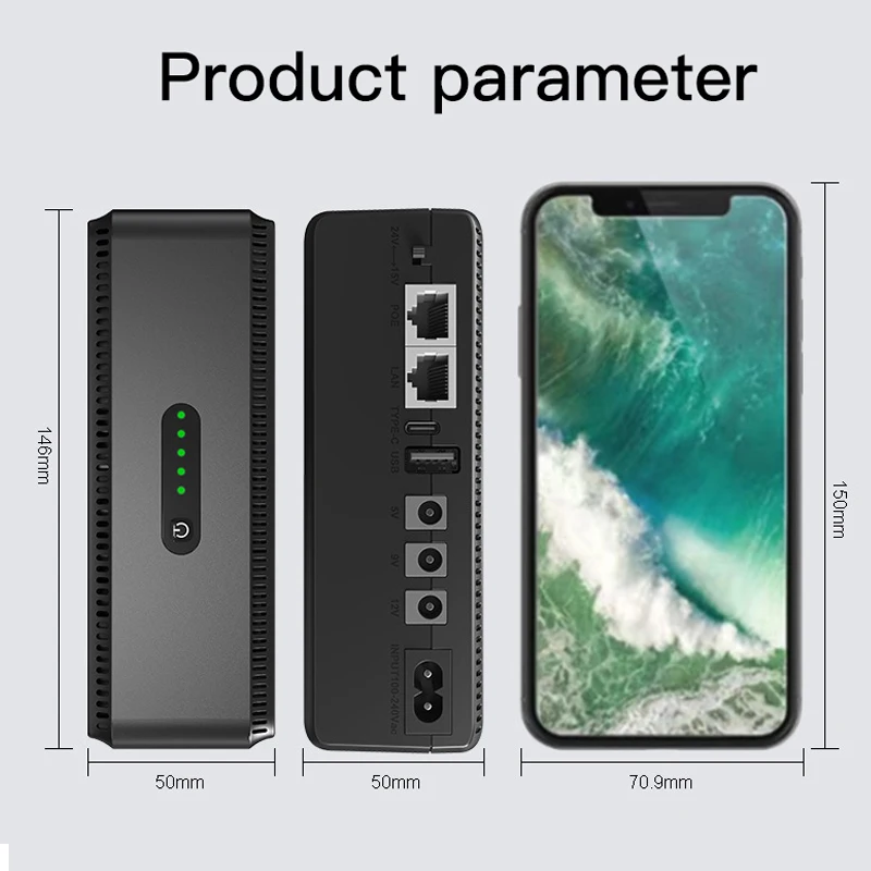 DC UPS Uninterruptible Power Supply Battery Backup 10400mAh 5v 9v 12v Output Power Router Adapter Eu Plug Type-C Safety