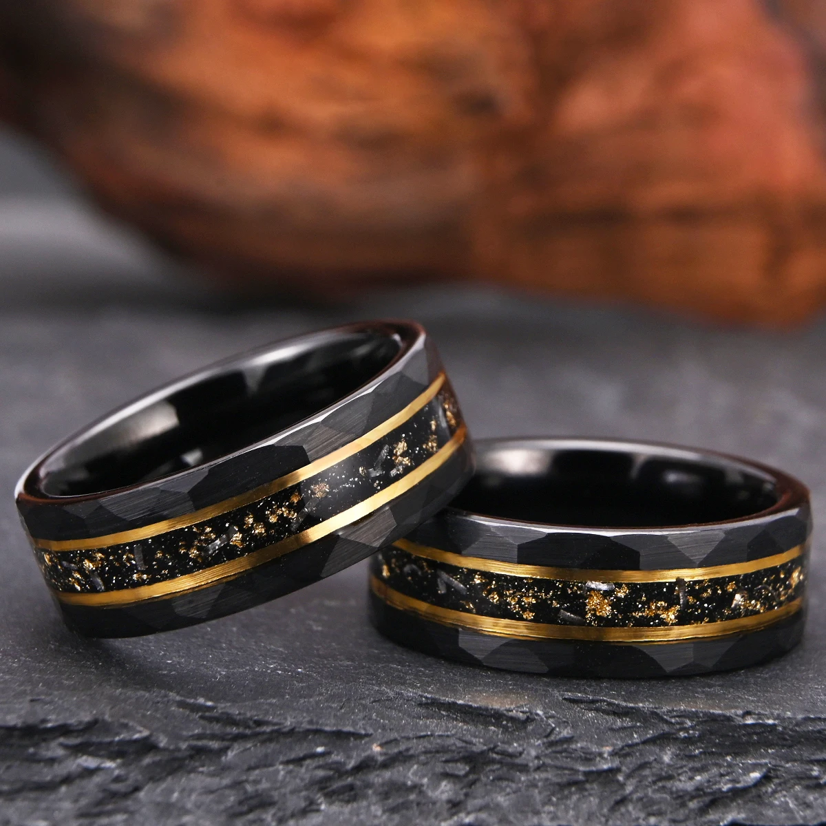 Tungsten Carbide Ring 8MM Men's Tungsten Carbide Wedding Band Galaxy Golden Foil Ring Comfortable Wear Suitable Anyone