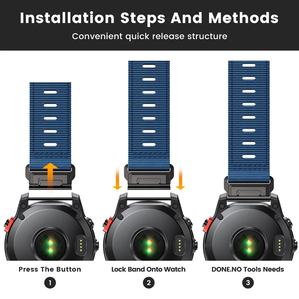 Cinturino Nylon 22mm Per Garmin Fenix - QuickFit, Velcro, Compatibile Con Fenix 6/7, Forerunner - Foto 12