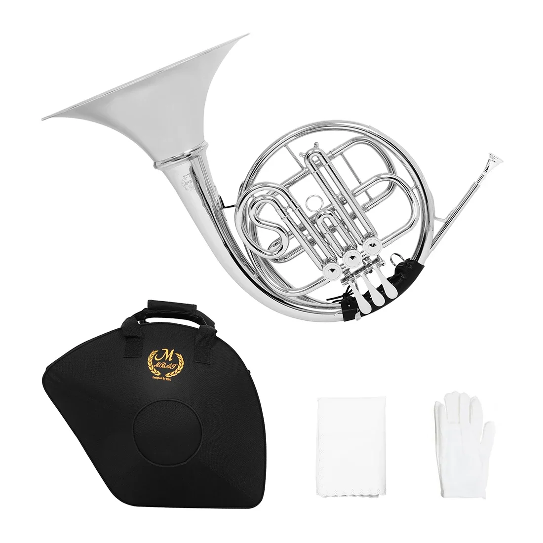 M MBAT Bb Horn 3 Keys Silver Brass Double Row Horn Nickel Silver Plated Rustproof Concerts With Case Brass Instrument