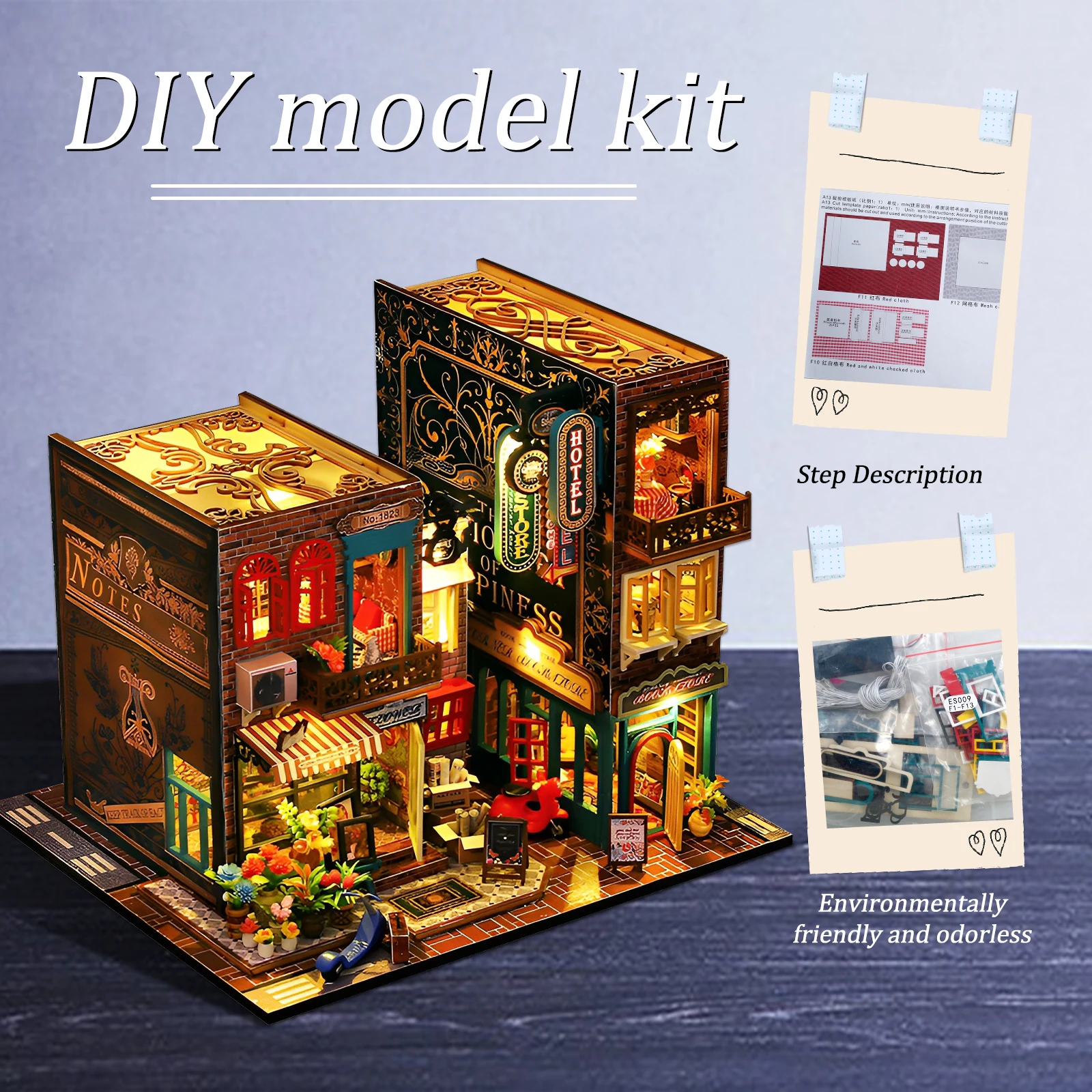 Mini-Buchhaus, DIY-Holz-Buchecke, Regaleinsatz, Miniatur-Bausätze