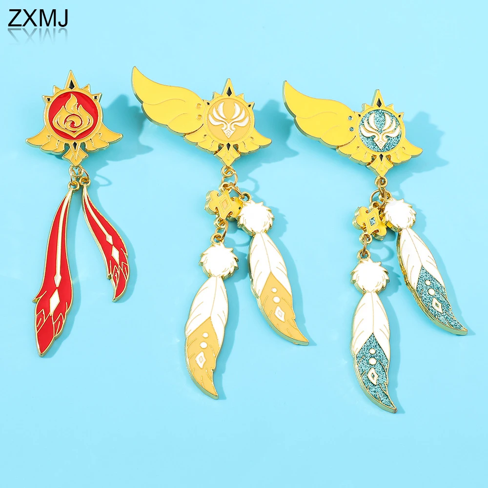 

ZXMJ Genshin Impact Badge God Eye Feather Women's Brooch Lapel Pins Enamel Pendant Pin Genshin Game Peripheral Popular Jewelry