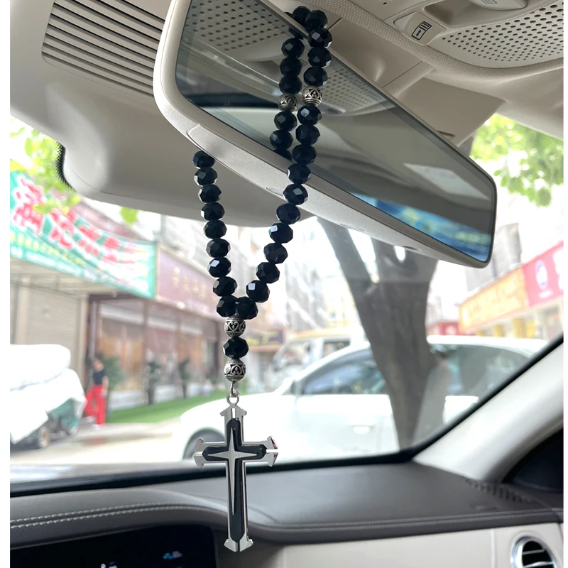 St. Jude Wooden Car Rosary - Rear View Mirror Prayer Beads, Made In Brazil, 7 Inch Long