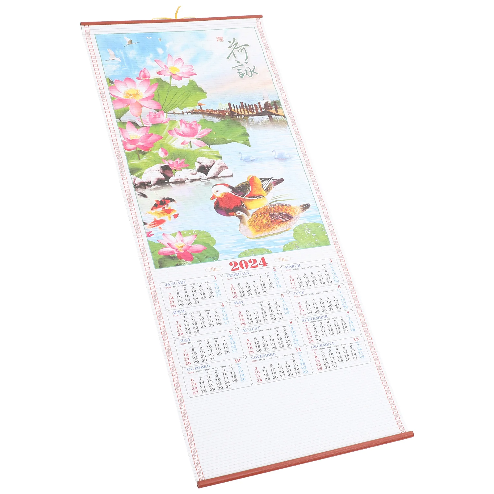 2024 Imitation Rattan Hanging Scroll Annual Calendar Year of The Dragon Wall Landscape Decorative Painting (h-130) Decorations