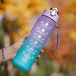 2 Liter Portable Water Bottle with Straw - Large Summer Hydration Sports Cup with Time Scale - 2.0L (Purple blue - 900ml)