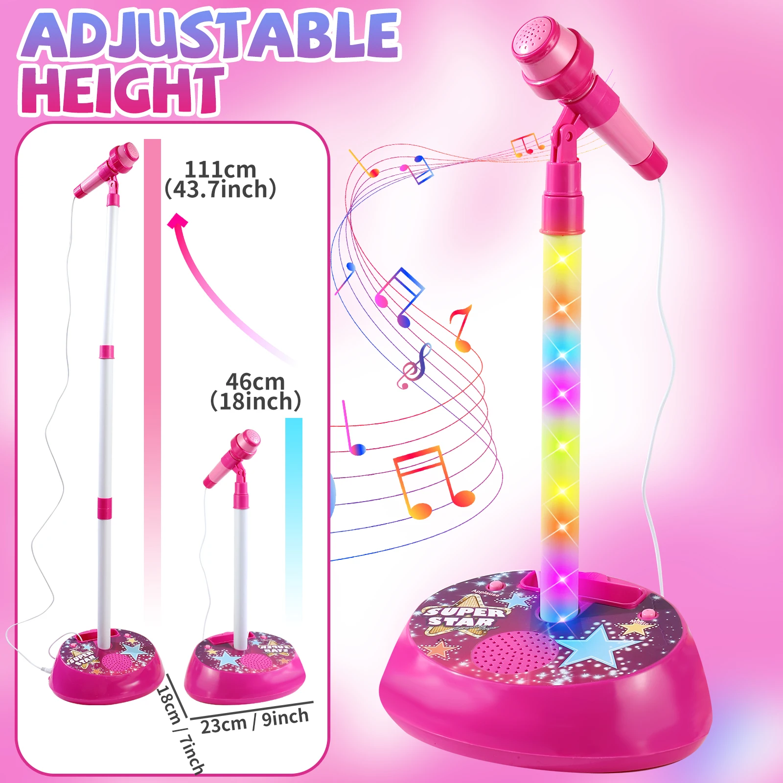 Karaoke Toy Set with Microphone and Adjustable Stand, Flashing Lights for Fun Musical Effects, Christmas/Halloween/Thanksgiving 2