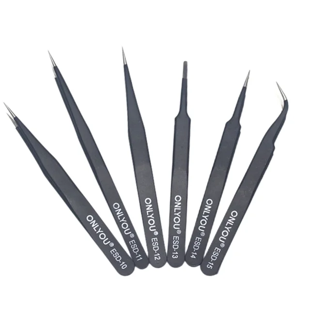 ONLYOU CR Stainless Steel Precision Straight Anti-Static Heat Resistant Ceramic  Tweezers