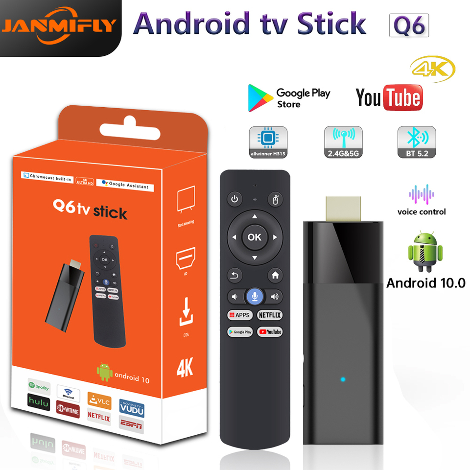 Android 10 TV Stick Q6 Full HD 4K 1080P Dual WiFi 2.4G&5G Bluetooth 5.2 Google Voice NETFLIX Youtube