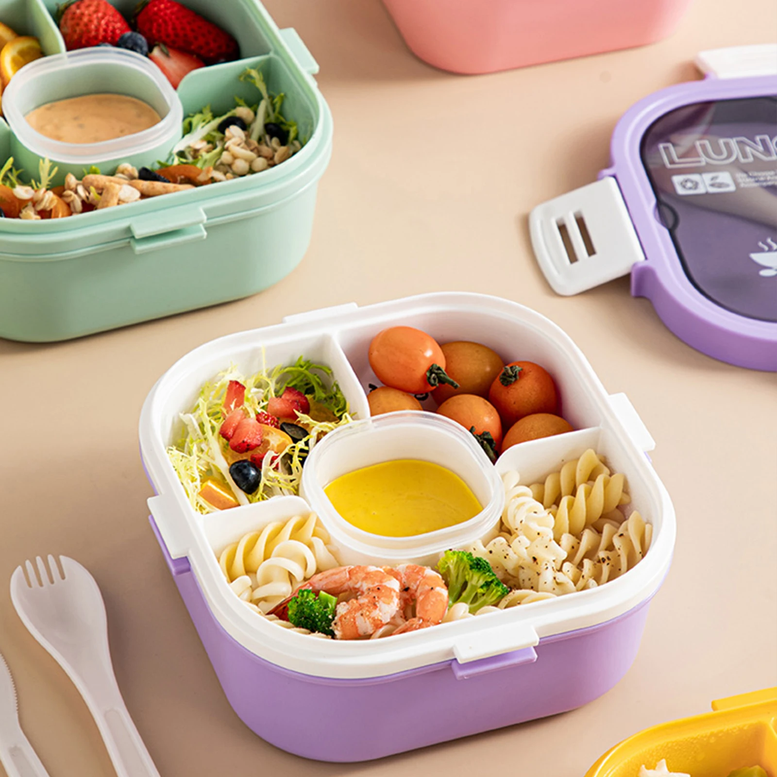 2023 New 1 Set Durable Lunch Box Portable Salad Container with