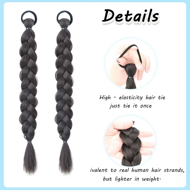 2PCS Synthetic Braided Ponytail Exytensions 18inch Long Braided Hair Pigtails with Elastic Rubber Band for Women Daily Party Use