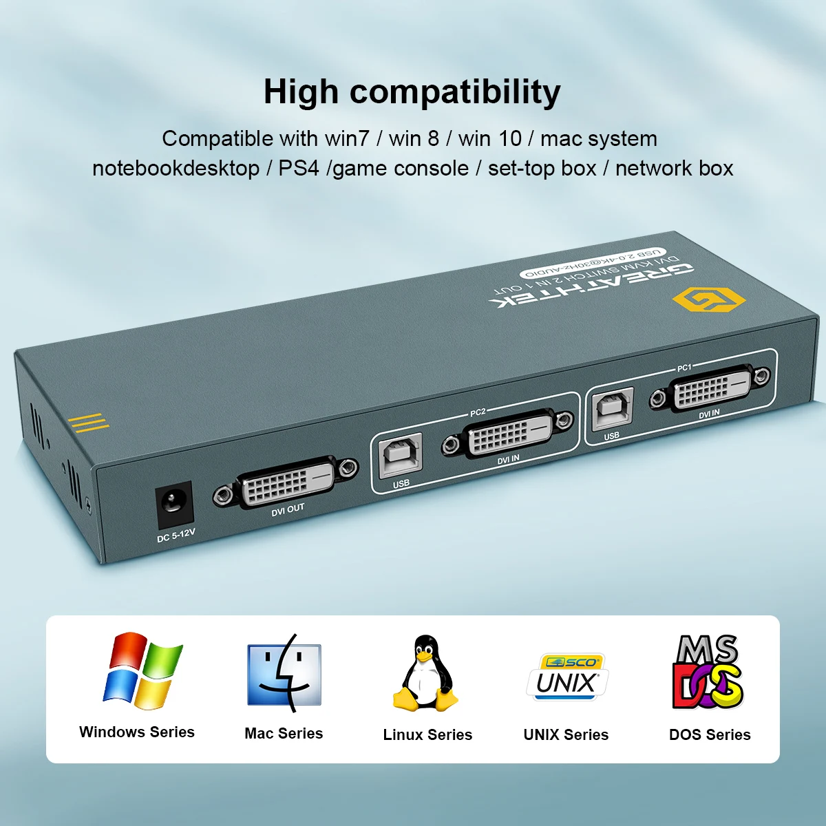 Usb Kvm Dvi Switch 2-In-1 Dvi 1.0 Port 1X2 Splitter Con 3 Usb2.0 Supporto 4K @ 60Hz Per La Condivisione Del Mouse Della Tastiera Della Stampante Edid