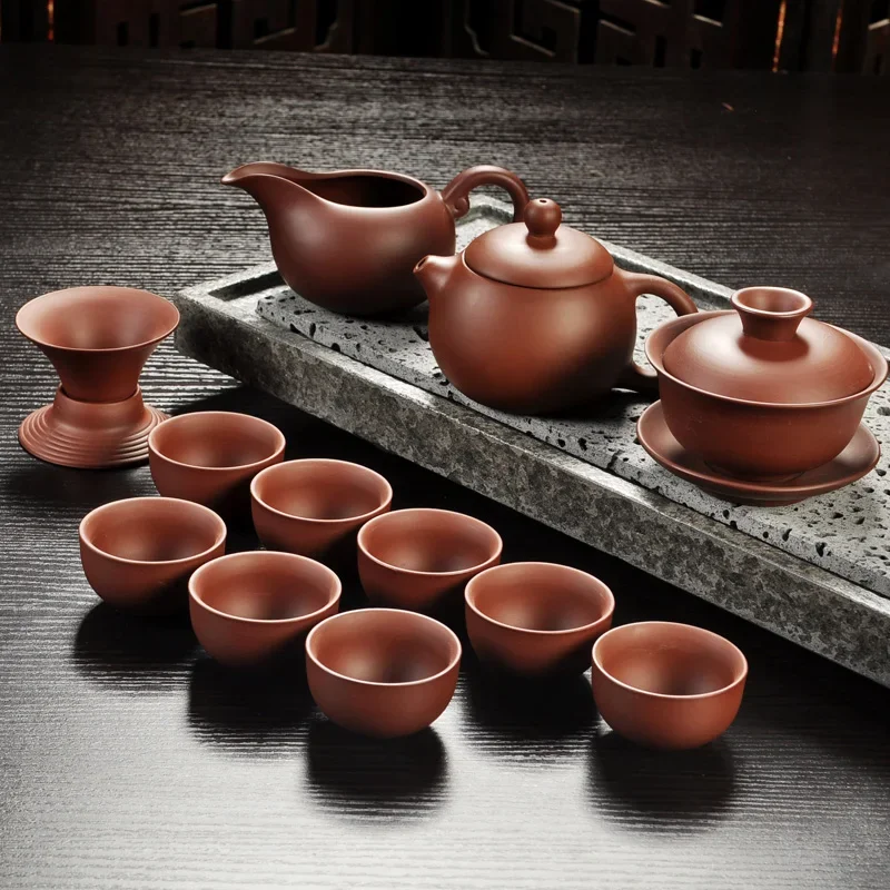Yixing Purple Sand Tea Set Black/Red Ceramic Kung Fu Teapot Handmade Teacup Gaiwan Tureen Tea Ceremony