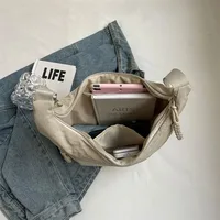 Sac à bandoulière en tissu doux pour femmes, couleur unie, Style étudiant décontracté, grands sacs à main, sacs Hobos pour femmes 4