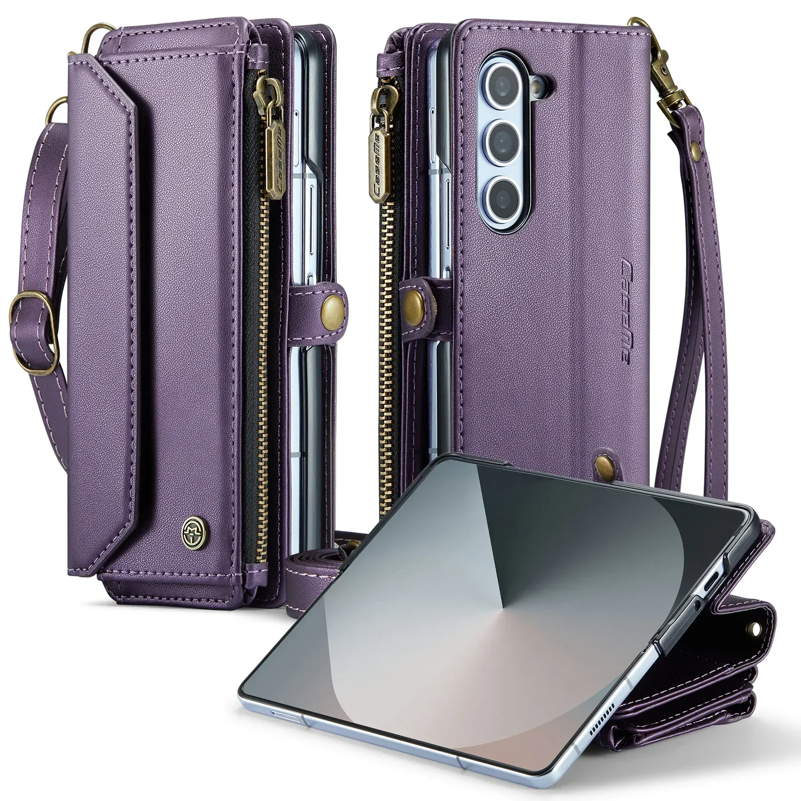 Crossbody Leather Wallet Phone Case with Stand and Shockproof Magsafe Flip Cover, featuring Lanyard Wristband.