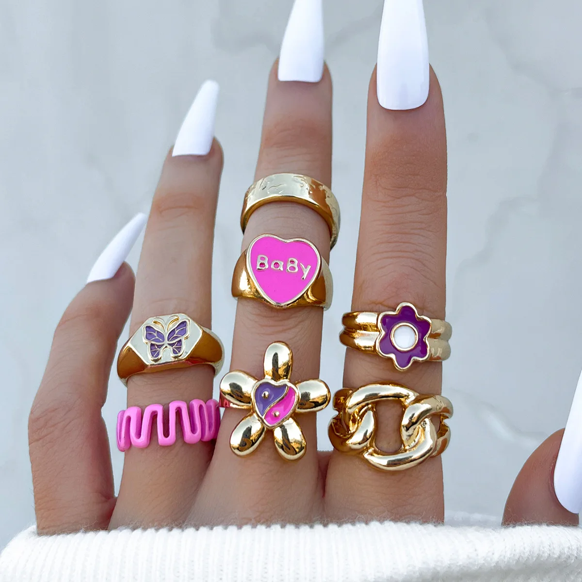 Bohemia Geometric Colorful Enamel Kunckle Ring Set For Women Butterfly Heart Sign Finger Ring Female Daily Jewelry - Image 3