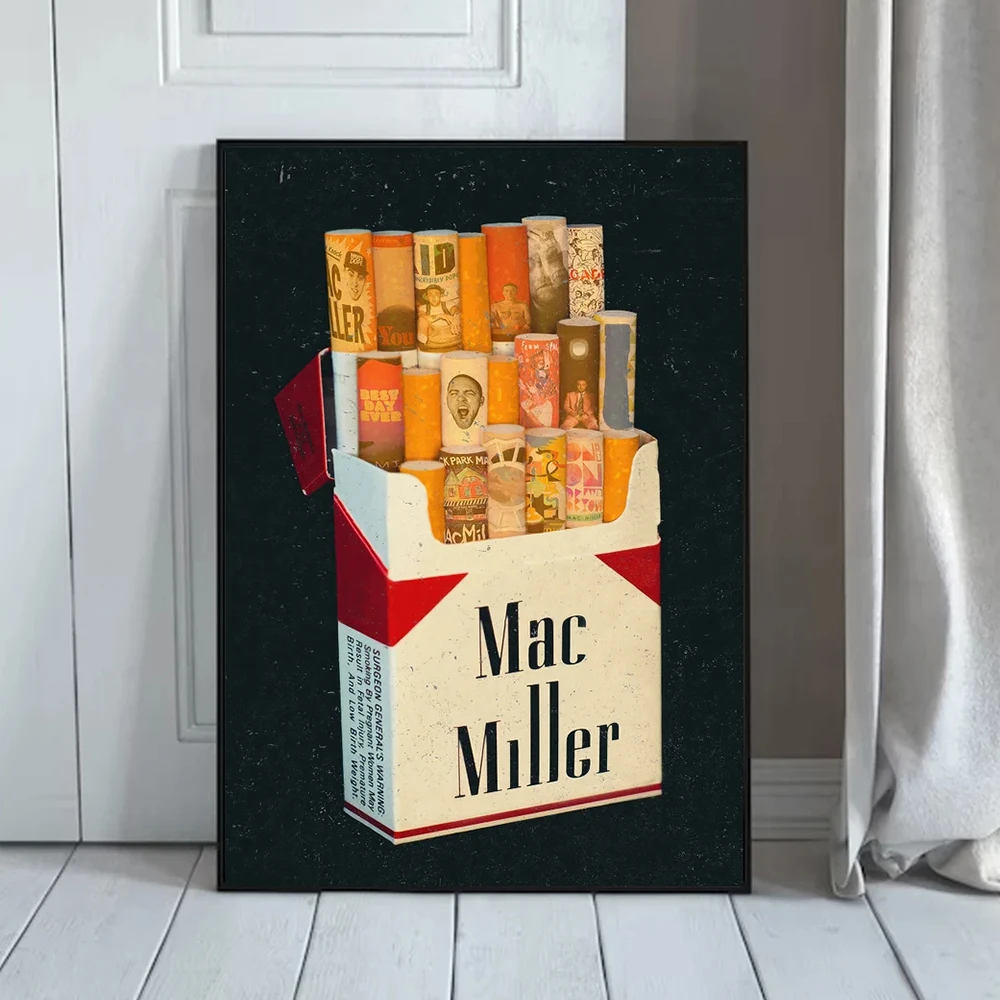 Modern Mac-Miller Cigarette Pack Discography Retro Wall Art Prints Canvas Painting Poster Pictures For Living Room Home Decor