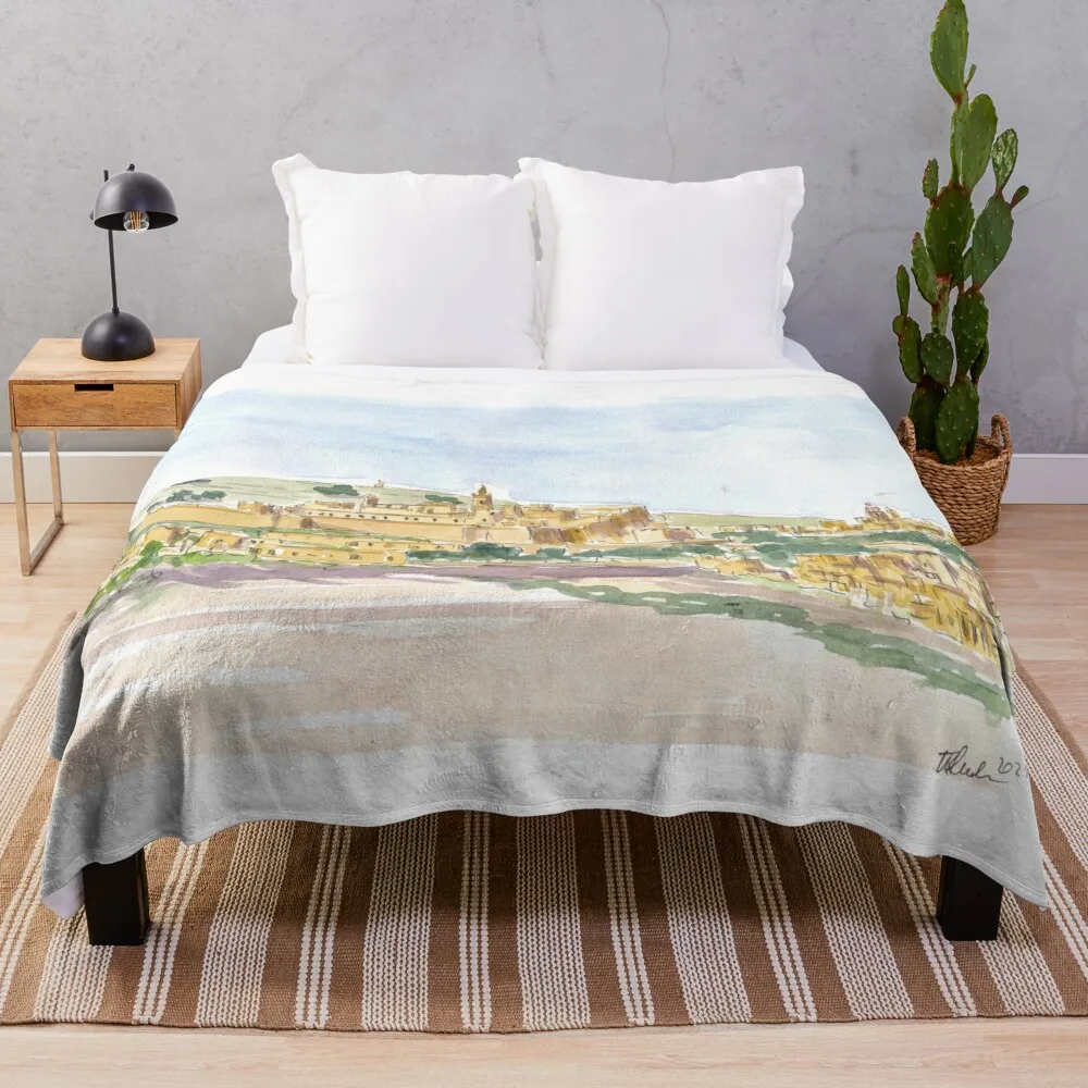 Gozo Ghawdex Malta Victoria Casablanca Old Town Skyline E Citronia Coperta Da Tiro Coperta Vintage Copriletto