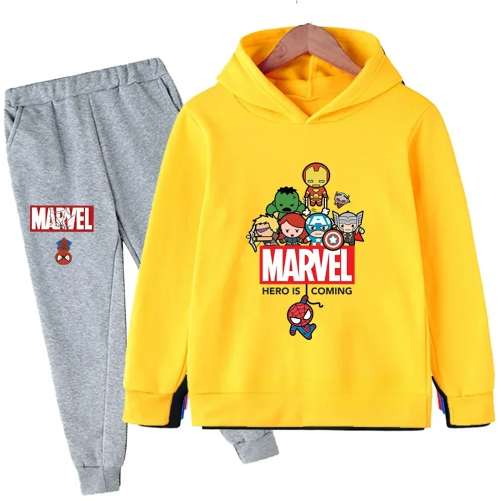 thumbnail image 1 of Sudadera con capucha y pantalones con estampado de Spiderman de Marvel para niños, 2 piezas, traje de primavera, otoño e invierno, ropa para niños y niñas, conjunto deportivo informal, 1 of 5