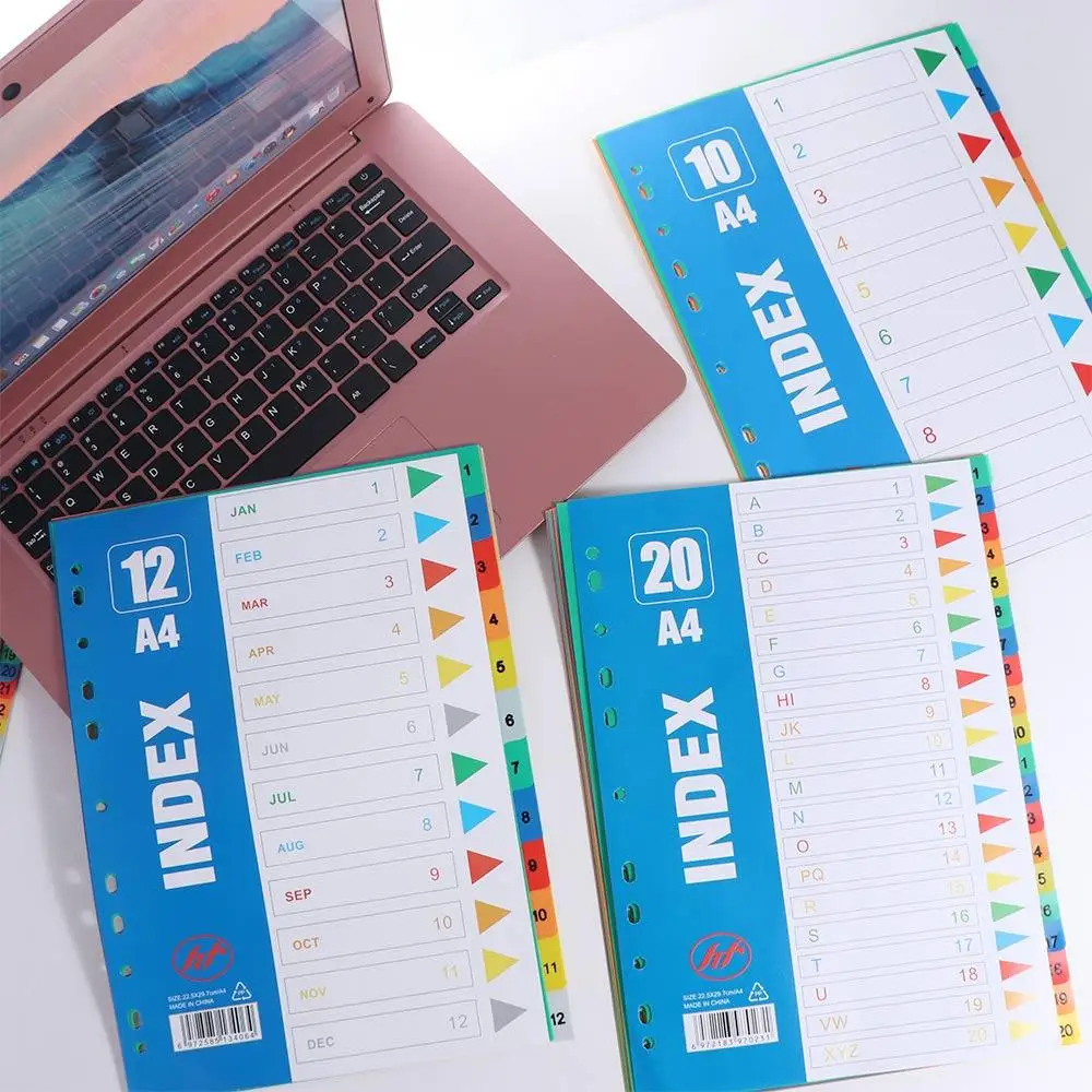 5/10/12/20/31페이지 인덱스 분리 페이지 PP 소재 A4 사이즈 루즈리프 디바이더 컬러 11홀 바인더 디바이더 사무용품