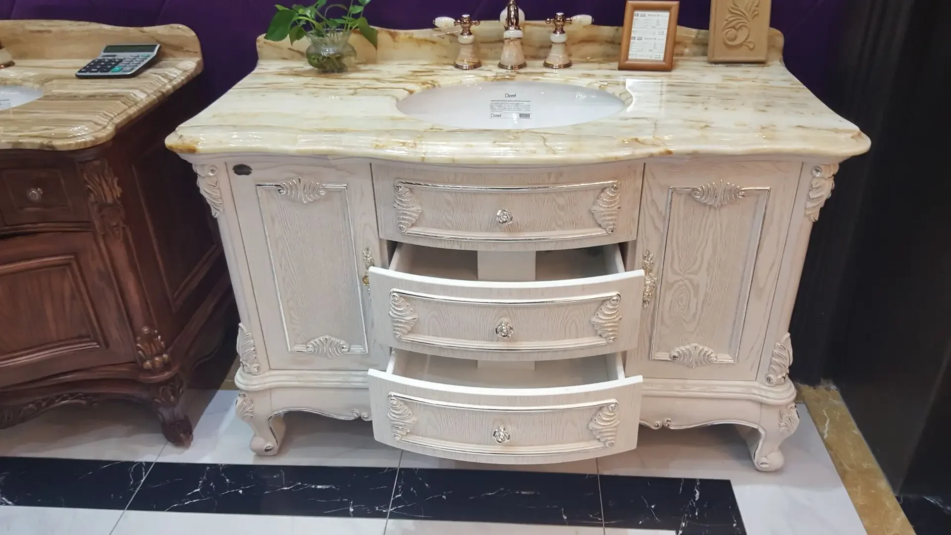 Antique Bathroom Cabinet Combination Solid Wood American Marble Wash Basin Wash Face